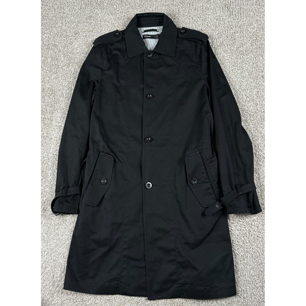 Club Monaco Trench Coat Women Small Black Collared Water Resistant Long Sleeve